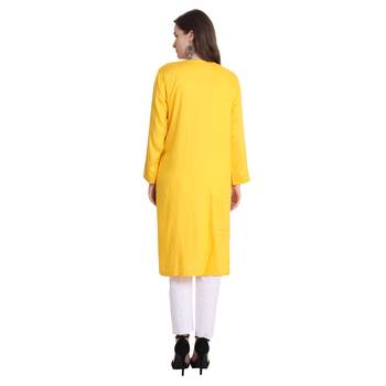 Women rayon Yellow chikankari kurti and Pant 2
