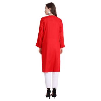 Women rayon Red chikankari kurti and Pant 2