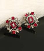 Silver pink & white kundan ear studs