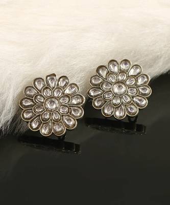 Silver floral kundan jadau ear studs 1