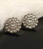 Silver floral kundan jadau ear studs