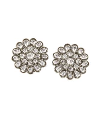 Silver floral kundan jadau ear studs 2