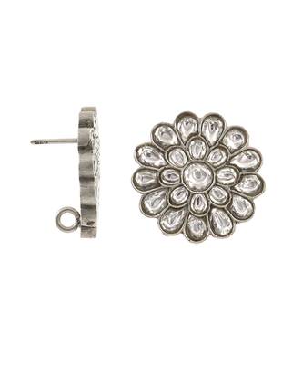 Silver floral kundan jadau ear studs 3