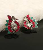 Silver peacock kundan jadau ear studs