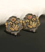 Dual tone silver floral ear studs