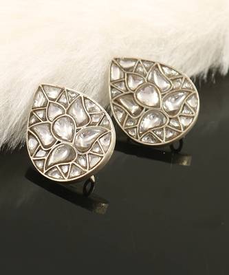 Silver tear drop kundan jadau ear studs 1