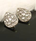 Silver tear drop kundan jadau ear studs