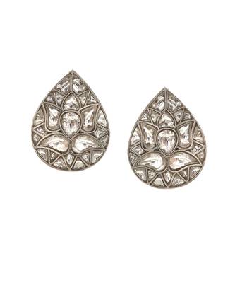 Silver tear drop kundan jadau ear studs 2