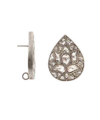 Silver tear drop kundan jadau ear studs 3