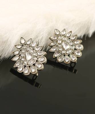 Silver adorable tear drop kundan jadau ear studs 1