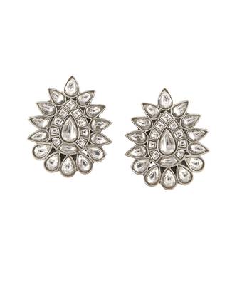 Silver adorable tear drop kundan jadau ear studs 2