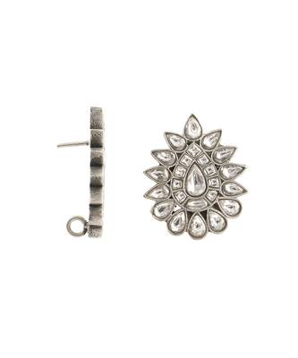 Silver adorable tear drop kundan jadau ear studs 3