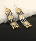 Dual tone silver floral ghungroo ear hoops