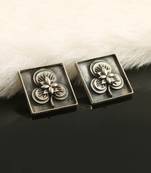 Silver oxidized floral ear studs