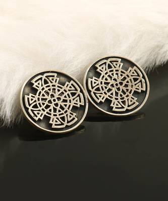 Silver geometry round ear studs 1