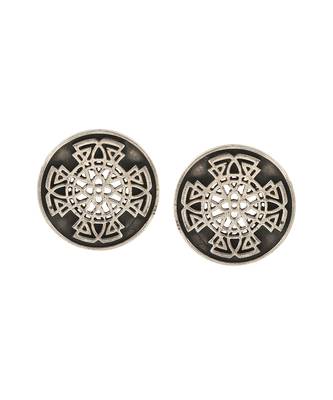 Silver geometry round ear studs 2