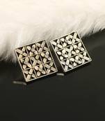 Silver floral square stud earrings