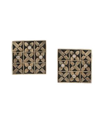 Silver floral square stud earrings 2