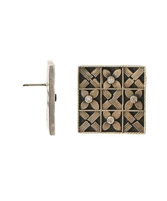 Silver floral square stud earrings 3