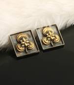 Dual tone silver round ear studs