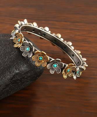 Gold plated silver floral bangle 3