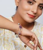 Silver floral ruby classic bangle