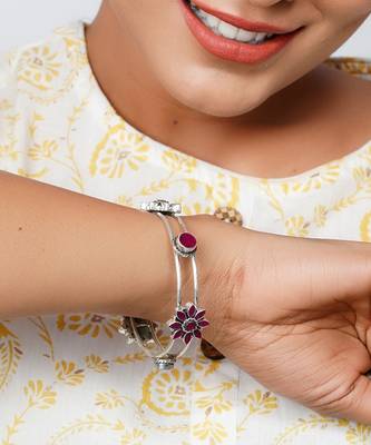 Silver floral ruby classic bangle 2