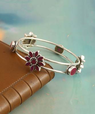 Silver floral ruby classic bangle 4