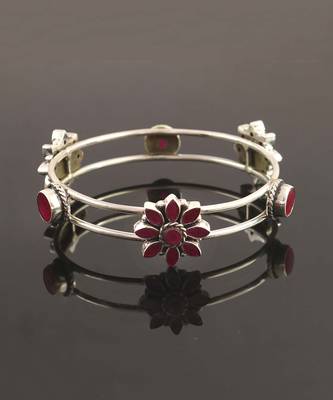 Silver floral ruby classic bangle 5