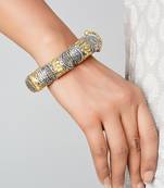 Gold plated silver hand graved statement bangle