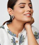 Silver floral multi color ear studs