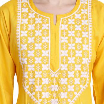 Women rayon Yellow chikankari kurti and Pant 4