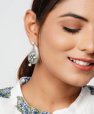 Silver floral & tear drop stud earrings 1