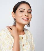 Silver oxidized floral ruby statement jhumki