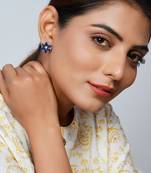 Silver floral blue lapis & zircon stud earrings