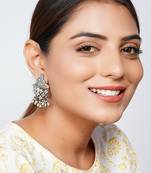 Silver oxidized floral stud ghungroo earrings