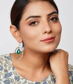 Silver oxidized tear drop dangle ear hoops