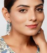 Silver floral firoza & pearl stud earrings