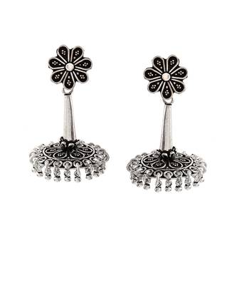 Silver oxidized floral stud earring jhumki 4