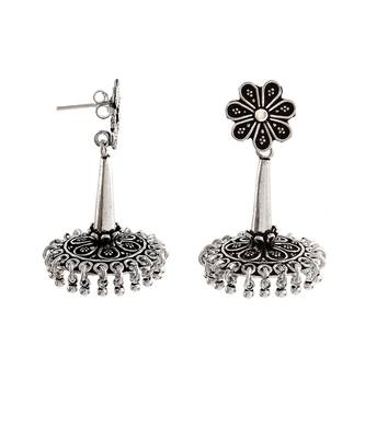 Silver oxidized floral stud earring jhumki 5