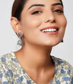 Silver oxidized rawa floral stud jhumki with ghungroo