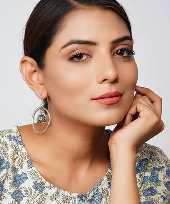 Silver oxidized adorable jhumki ear hoops 1