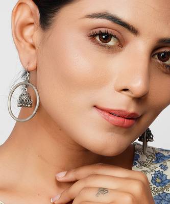 Silver oxidized adorable jhumki ear hoops 2
