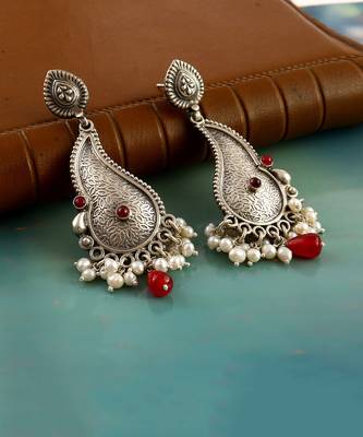 Silver antique tear drop stud earrings 4