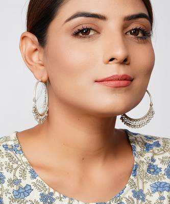 Silver adorable ear hoops with ghungroo 1