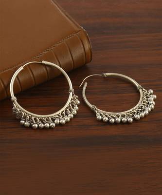 Silver adorable ear hoops with ghungroo 4
