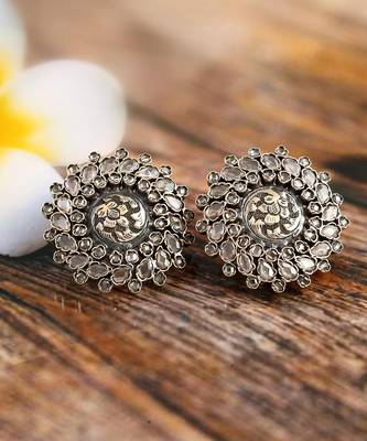 Silver oxidized floral stud earrings 5