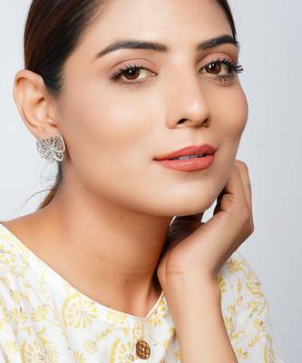 Silver oxidized butter fly & rawa stud earrings 1