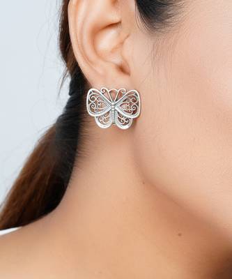 Silver oxidized butter fly & rawa stud earrings 2