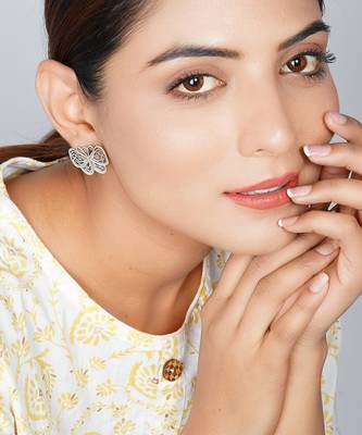 Silver oxidized butter fly & rawa stud earrings 3